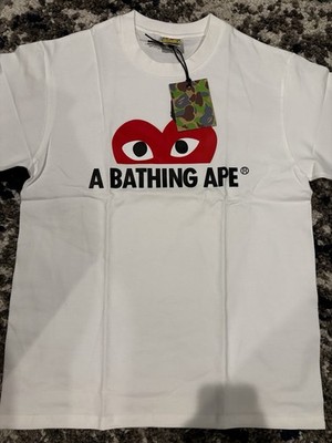 A Bathing Ape BAPE x CDG Men's M White/Red/Black Logo Graphic Crew Neck T-Shirt