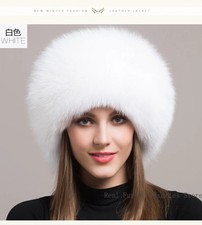 Warm Hat Pu Leather Head Furry with Pom-pom Cap Thick Women Real Fox Farm Fur