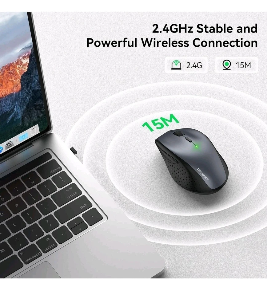 TECKNET Wireless Mouse for Laptop, 4800 DPI Optical Computer Mice with 6 White - Image 3 of 3