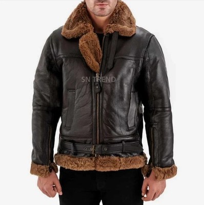 RAF Bomber Ginger Men B3 Bomber Jacket Aviator Real Shearling Bomber Sheepskin