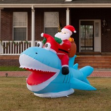 8.8FT Inflatable Santa Riding Shark with Lights for Yard