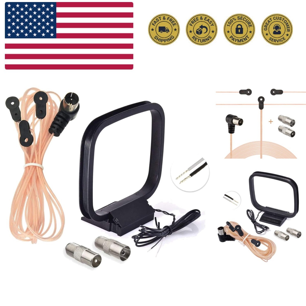 FM Radio Dipole Antenna 75 Ohm Indoor AM Loop Antenna for Pioneer