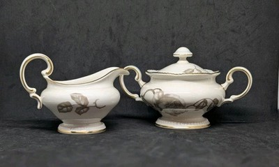 Vtg Castleton  Gloria Pattern Sugar And   Creamer Rose Gold Band Factor Second