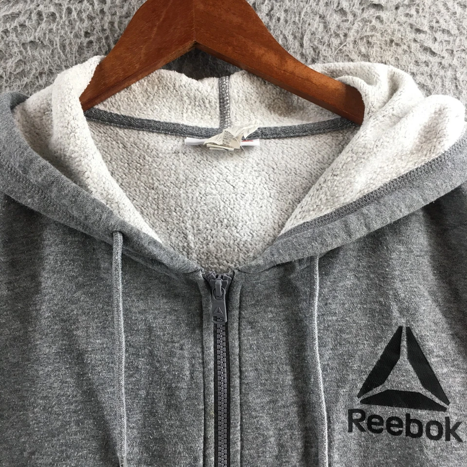 Reebok Full Zip Hoodie & Sweatshirt Mens XL Gray Cotton Blend Long Sleeve Hooded - Image 3 of 4