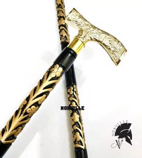 Vintage Wooden Walking Stick Handmade Carved Cane Men Women Derby Brass Handle