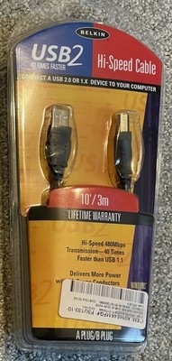 New BELKIN Printer Cable USB 2 High-Speed 2.0 Cable 10 FOOT USB A Plug to B Plug