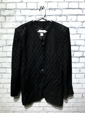 Liz Claiborne, Women 8, Black Texture Long Sleeve One-Button Soft Blazer/Jacket