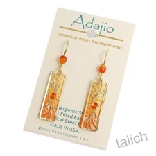 Adajio Earrings Orange Column with Gold Plated Overlay and Beads Handmade in USA