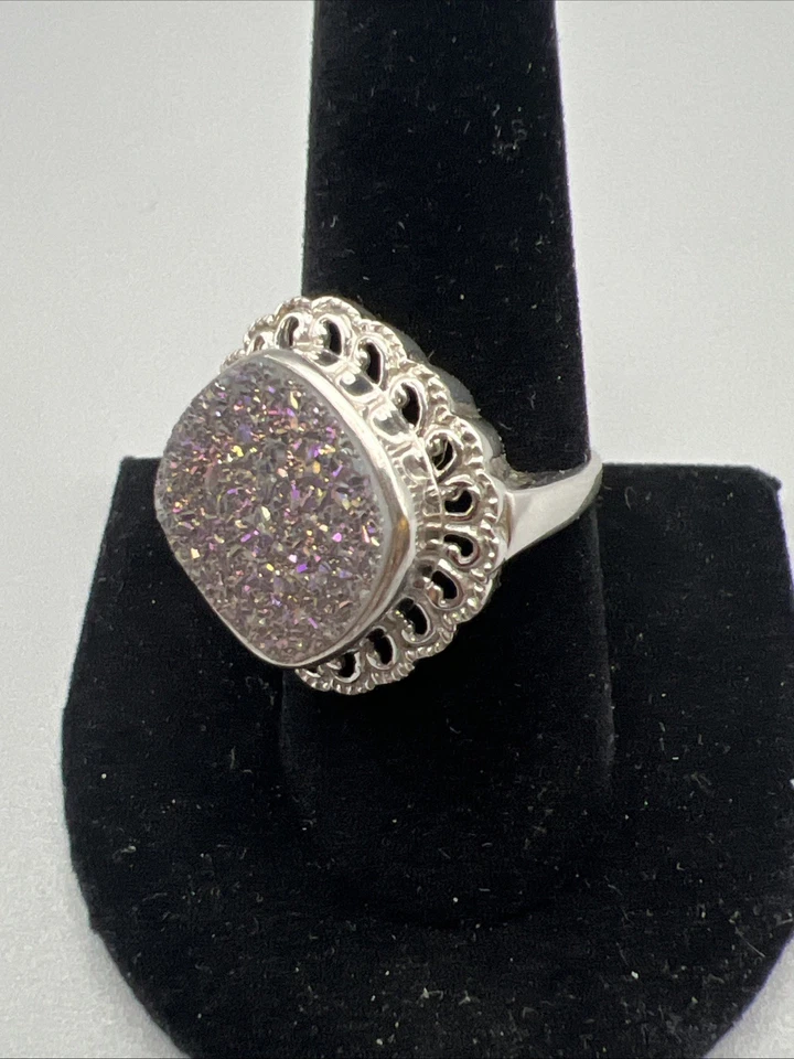 Anillo de cuarzo druzy púrpura de plata de ley Sarda JTV Foto 2 de 4
