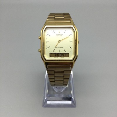 Casio 5154 AQ-230 Mens Watch 29mm Gold Tone Analog Digital Water