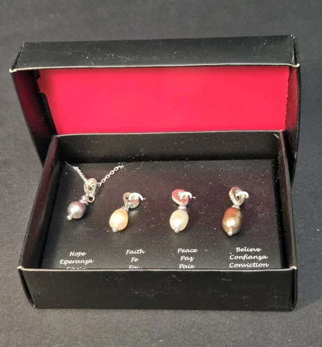 VETEMENTS Avon set collana perle d'acqua dolce originali tono argento con 4 ciondoli commutabili