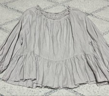Nest Robe Silk Linen Ruffle Blouse Size F Boat Neck Gathered New