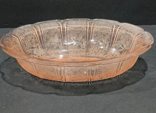 Jeannette Cherry Blossom Pink Depression Glass 9” Oval Serving Bowl