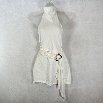 Amanda Uprichard Dress Womens S White Halter Belted Mini Linen Party Cocktail