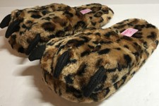 Leopard Print Slippers W/ Claws Womens Juniors Small 5/6 Faux Animal Fur New