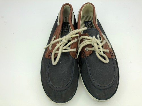 Polo Ralph Lauren The "SANDER" Cuero Azul Lona Barco Zapatos Para Hombre Talla 4.5 G62 - Imagen 5 de 8