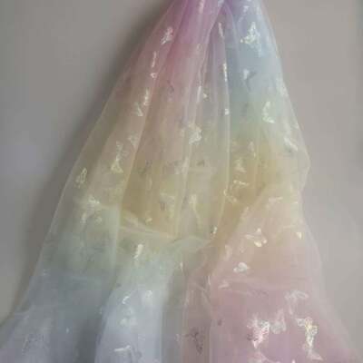 Lace Fabric Print Butterfly Gradient Rainbow Tulle Lace Fabric DIY Tutu By Yard