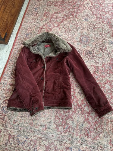 Monsoon Burgundy Red Corduroy cord Jacket Coat Faux Fur Collar Women’s 8/S - 第 10/11 張圖片