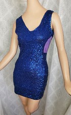 NEW BANANA U.S.A. BLUE SEQUINS SLEEVELESS BODYCON LINED DRESS WITH CUTOUTS  S