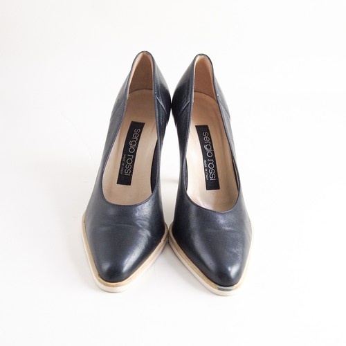 Sergio Rossi Heels Pumps Black Leather Mid Pointy Toe Women Shoe Size US 6 EU 36 - Picture 3 of 10
