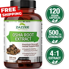 Osha Root Extract 120 Capsules Vegan 500 mg Strength Potent 4:1 Immune Support