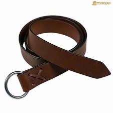 Medieval Leather Belt Renaissance Viking Accessory With Ring Buckle Brown 60Inch