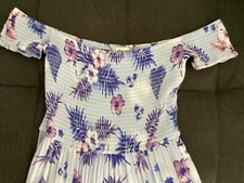 Shosho Women's Maxi Dress Boho Floral Slits Front off Shoulder SmockedSize S/M