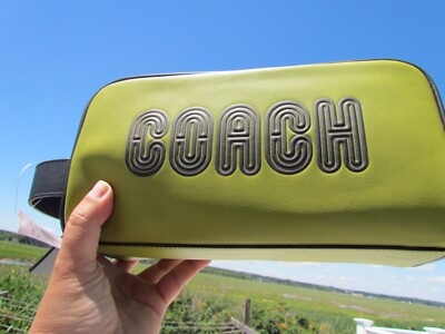 NEW COACH leather travel Dopp kit C7007 lime logo $250 handsome rugged bright