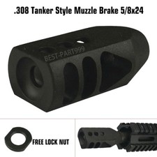 5/8x24 Thread Tanker Style Muzzle Brake for 308 .308 .338 7.62 FREE With jam nut