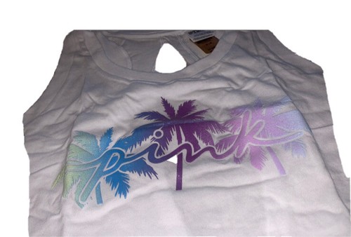 VS VICTORIAS SECRET PINK EVERYDAY RACERBACK TANK TOP OPTIC WHITE SHINE PALM XS - Picture 4 of 5