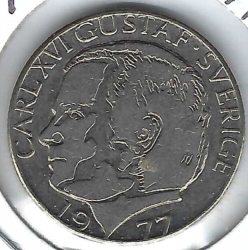 1977 Sweden One Krona Carl XVI Coin (#I) - Afbeelding 1 van 2