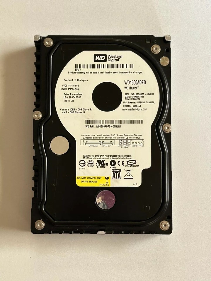 Wd1500adfd Western Digital WD1500ADFD-00MLR1 Raptor 150GB SATA Enterprise HDD 10K ...