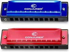 CONJURER 10Hole Diatonic Harmonica Set Key of C Mouth Organ Blues Harmonica Set