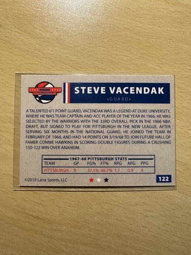 2019 1967-68 Lana Sports ABA #122 STEVE VACENDAK Rookie RC Pittsburgh Pipers - Foto 3 di 4