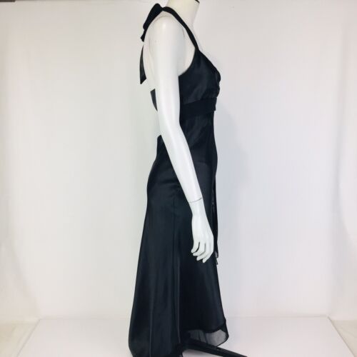Alyn Paige Dress Black Size 7 8 Satin Slip Halter Tie Straps Bias Cut Cocktail - Picture 6 of 12