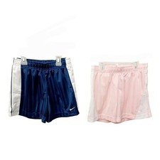 Lot of 2 Nike Girls Navy Blue Pink Shorts-7/8-Leg Stripes-Soccer Shorts