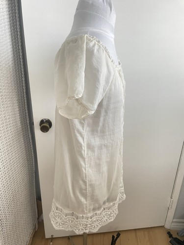 Tunica Trinity Anthropologie misto seta trasparente bianco sporco/bianco bordo/mini taglia M - Foto 2 di 10