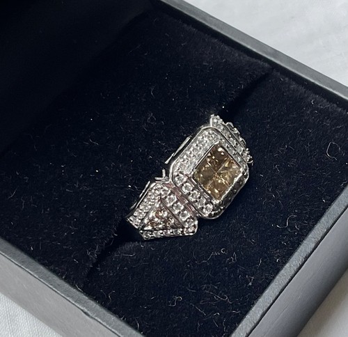 Anello in oro bianco 14 kt con diamanti bianchi champagne misura 3,25 Estate 4,7 g - Foto 3 di 23