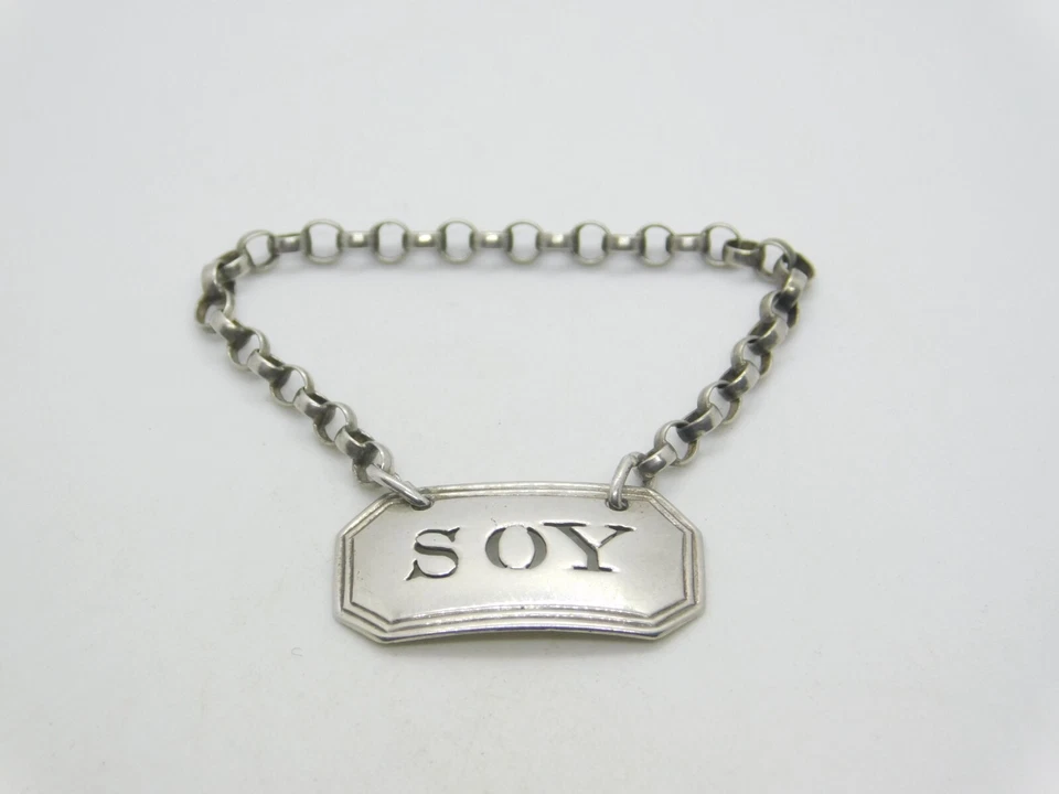 Etiqueta de salsa de soja de plata esterlina George III antigua c1800 Phipps & Robinson Foto 2 de 4