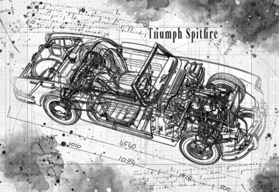 Line Tech Drawing Triumph Spitfire Cutaway Kunst Posterdruck