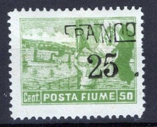 OCCUPAZIONI FIUME 1919 POSTA FIUME 25 SU 50 C. VARIETA' SOPRASTAMPA N.D82x US.