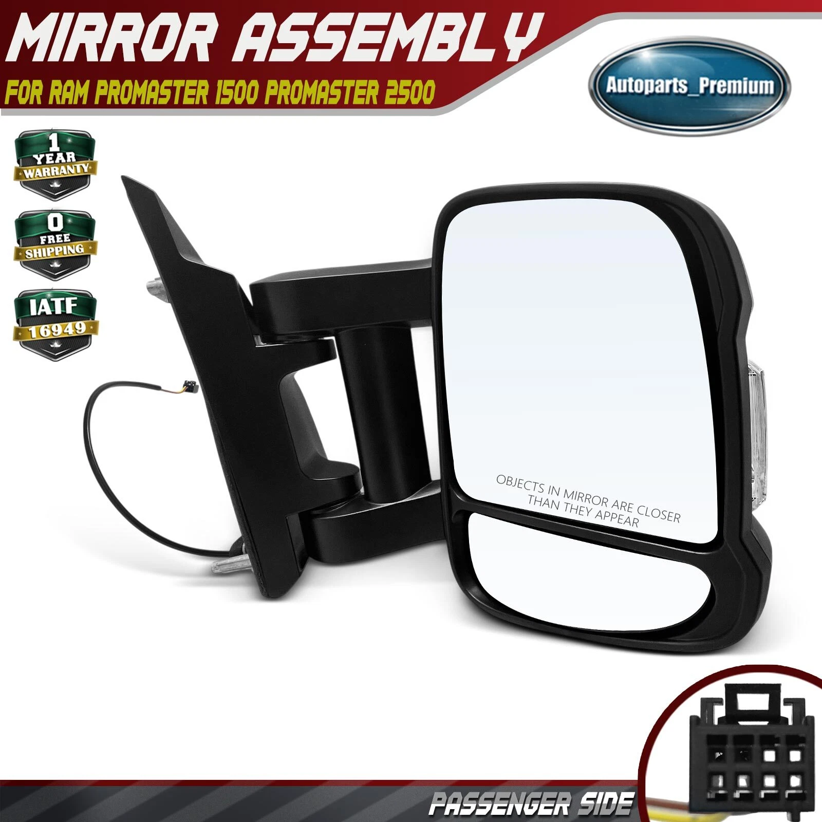 Passenger Manual Mirror w/ Manul Folding Textured for Ram ProMaster 1500 14-24