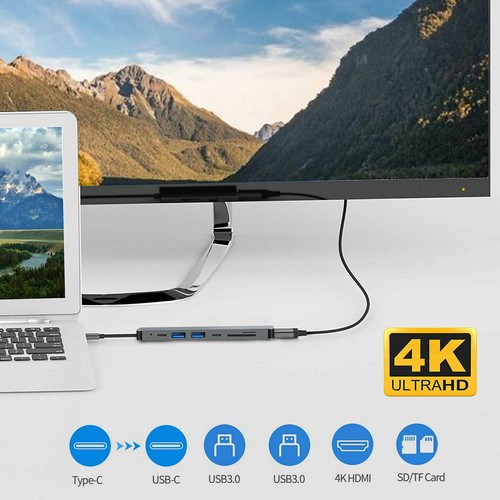 7in1 Type C Hub 4K HDMI USB-C Adapter Charger SD/TF for Macbook Pro Air Laptop - Picture 4 of 10