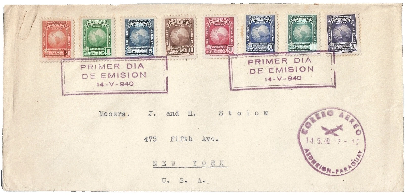 First Day of Issue Aviation Paraguayan Stamps