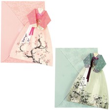 Korean Traditional Hanbok Card 2pcs New Year's Message Card Letter Paper Gift