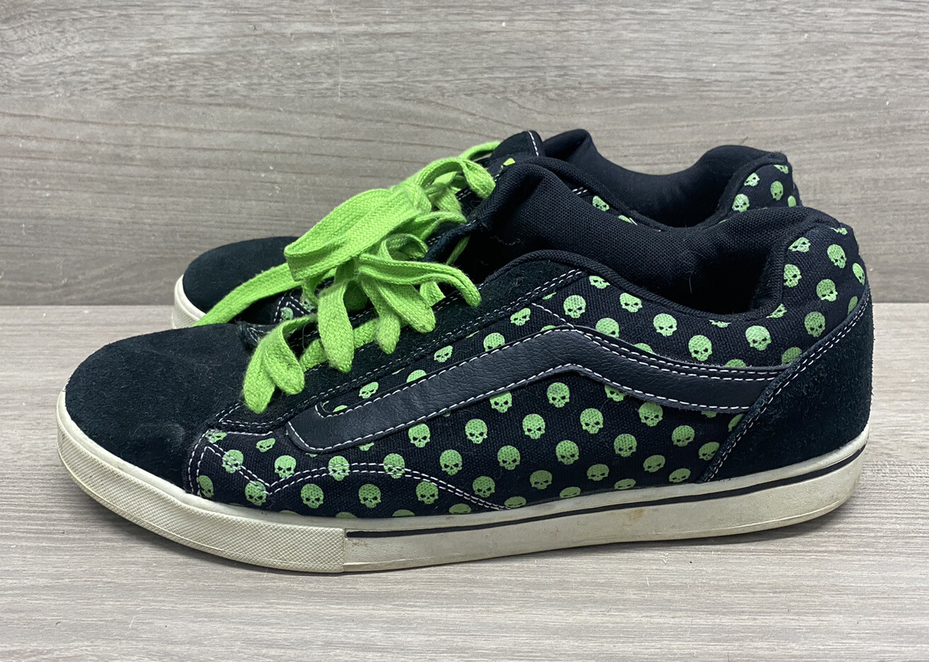 Vans No Skool Low Green Skulls Retro Skate Shoes Blac… Gem