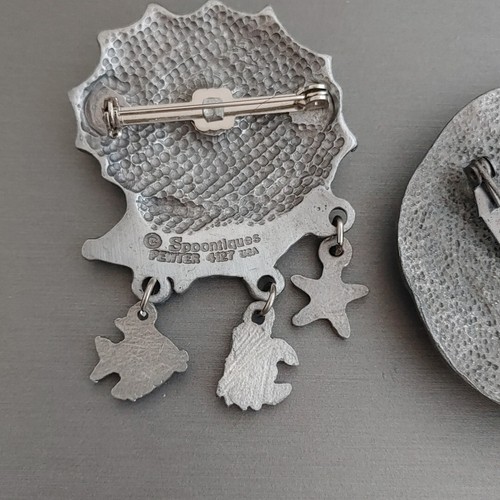 Vintage Lot 9 Pewter Pins Brooches Earrings Spoontiques K Steiff Elias - Picture 14 of 14