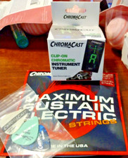 LOT, ChromaCast CC-1 Clip-on Tuner, Strings -Nickel Steel, 3 - Picks, NIP