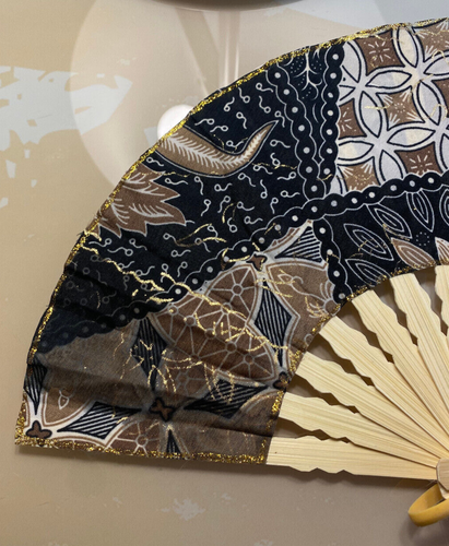Fan Hand Bamboo Cloth Black Handmade Indonesia New Avenico Summer Fashion #150 - Picture 2 of 19