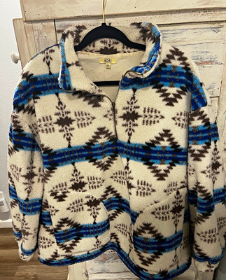Kori America Women s Plus 1X Aztec Geometric 1/4 Zip Fleece Jacket Ivory